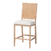 bali & pari Sandy Counter Stool - Crafted Wood and Natural Rattan Lounge Seating with Bamboo Motif and Upholstered Seat